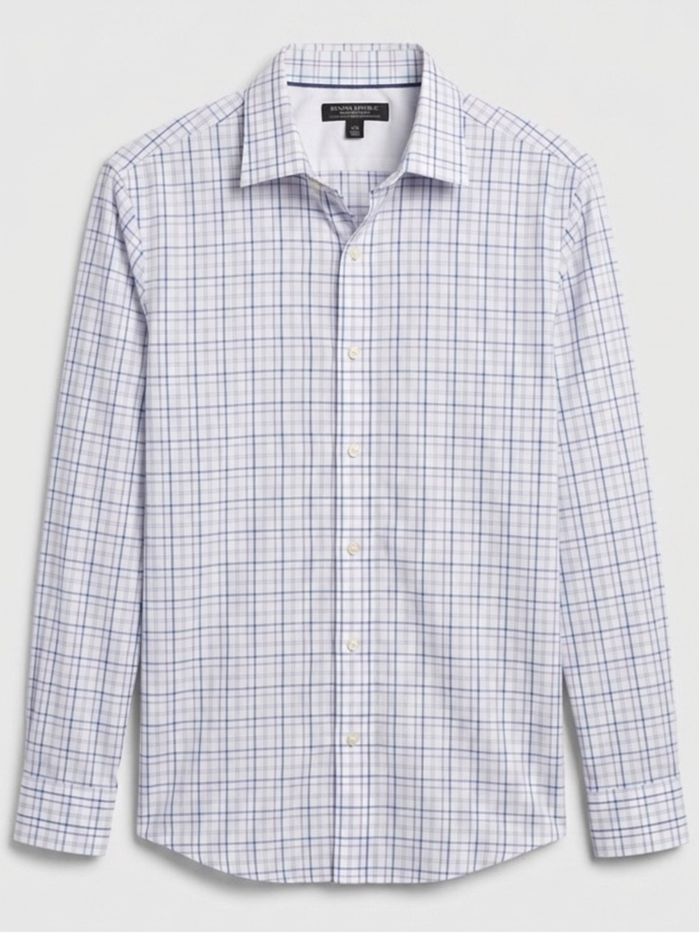 Banana Republic Non-Iron Slim Fit Dress Shirt Large Plaid Blue Purple & White